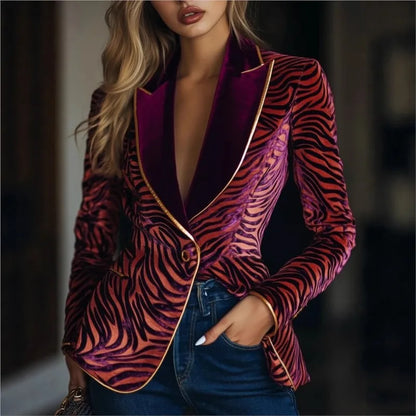 2025 Retro Floral Printed Blazer Jacket Satin Patchwork Lapel Collar Single Button Office Lady Elegant Vintage Jacket Coat