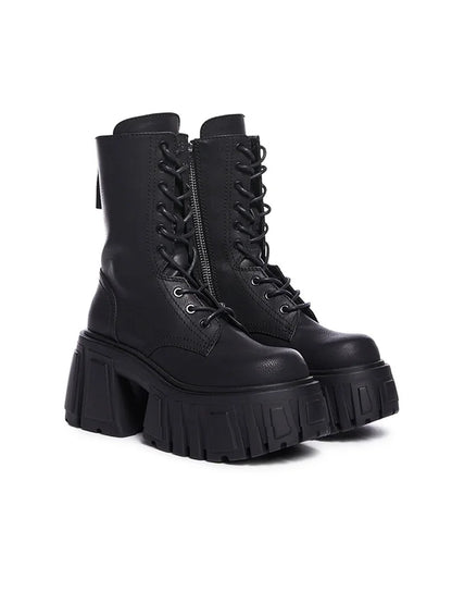 Women Punk Boots 8cm Platform Classic Versatile Design Shoes Leather Cool Boot Chunky High Quality Lace Up Casual Outdoor Shoes