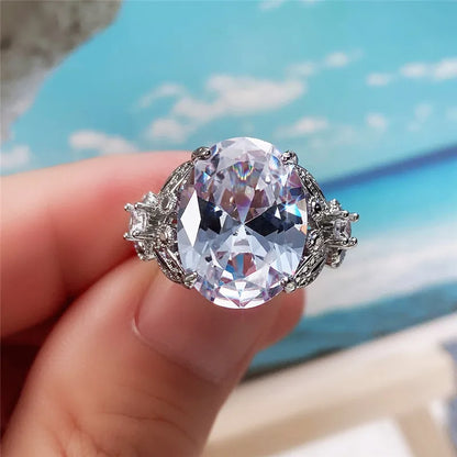 Romantic 925 Sterling Silver Bridal Wedding Rings Big Crystal Cubic Zirconia Butterfly Band Gorgeous Women Fashion Jewelry
