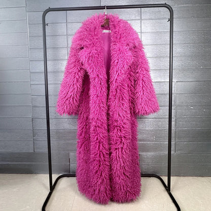 2025 Winter New Colorful Women's Furry Coat Rose Pink Faux Fur Coat Suit Collar Autumn Winter Thick Cardigan Long...