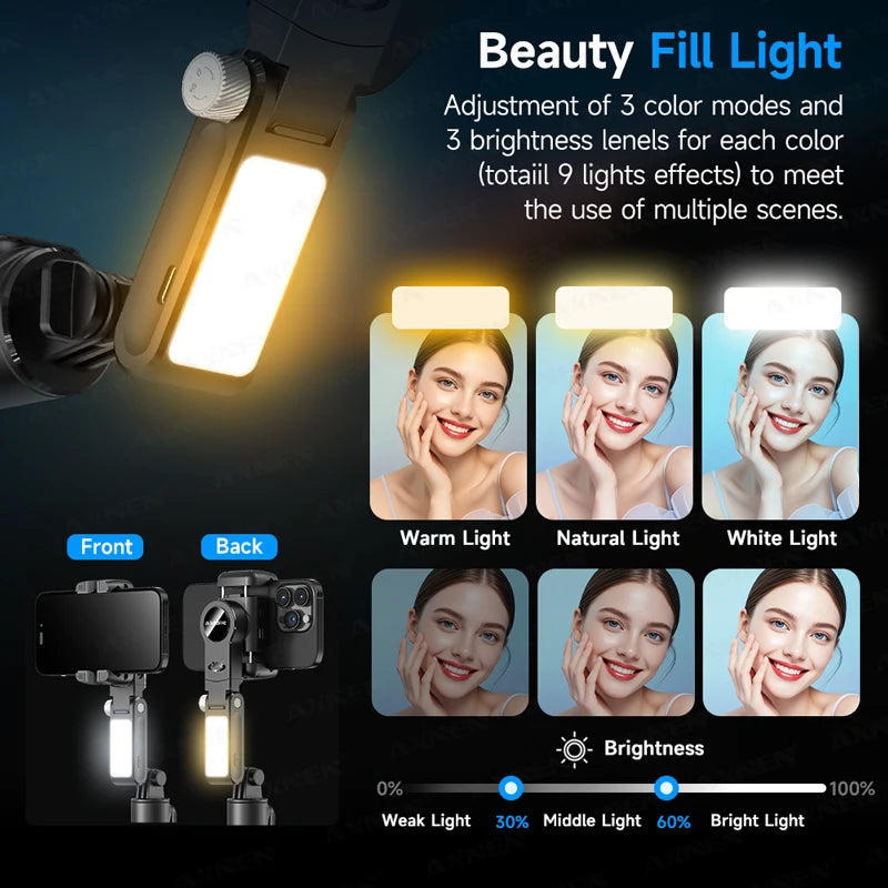 AXNEN AI Handheld Gimbal Stabilizer Q19 360 Rotation Desktop Auto Face Tracking Selfie Stick Q18 Anti-shake for iphone Android