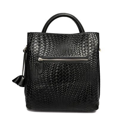 Fashionable and luxurious woven pattern casual versatile black woven pattern daily commuting cowhide women's handbag