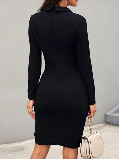 Sexy Lapel Long Sleeve Dress For Women Autumn Fashion Solid Color Button Slim Irregular Office Lady Package Hip Dresses...