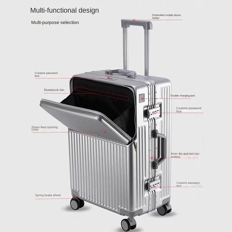 Luggage Large Capacity 2025 New Multi-function Suitcase Aluminium Frame Trolley Case 20/24/27 inch Boarding Cabin Box