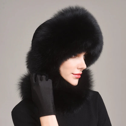 Real Fox Fur Hat with Rabbit Fur Top Girls Winter Hats with Long Tail Pompoms Russian Trapper Hats Bombers Cap Bonnets...