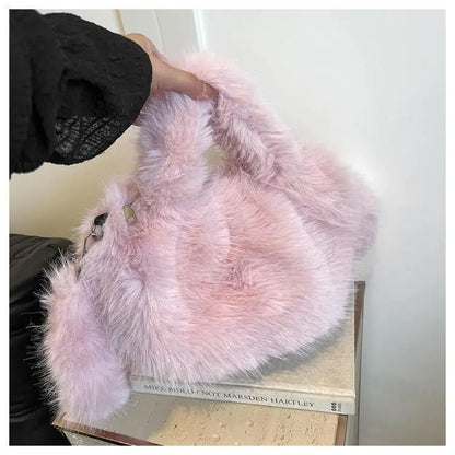 1 Pcs New Ladies Crossbody Large-capacity Plush Bag Handbag Imitation Fur Women's New Banquet Party Handbags Cute Bucket Bag