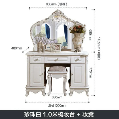 European Luxury Vanity Table Girls Wooden White Tall Vanity Table Makeup Nordic Penteadeira De Maquiagem Bedroom Furniture - Kimlud