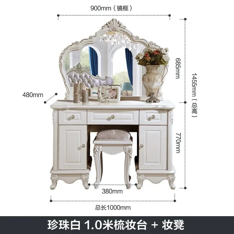 European Luxury Vanity Table Girls Wooden White Tall Vanity Table Makeup Nordic Penteadeira De Maquiagem Bedroom Furniture - Kimlud