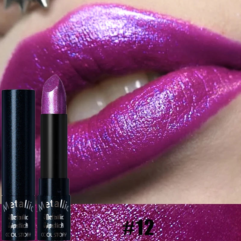 Diamond Pink Lipstick Metallic Glitter Lipstick Waterproof Shiny Pearlescent Dark Blue Red Matte Lip Gloss Halloween Lips Makeup