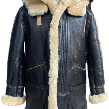 Winter Men Original Fur Coat Mid-length Thickened Sheepskin Leather Coat Bomber Hooded Wool Lining Warm Snow Men's Clothing