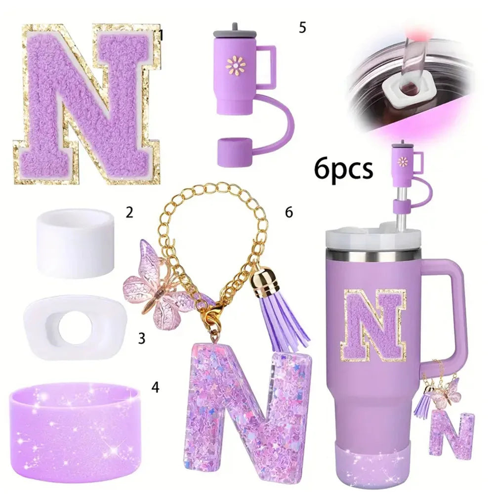 6PCS Cup Accessories Set for Stan ley Cup 40oz tumbler with handle Including Silicone Straw Topper and Boot, Spill Proof Stopper