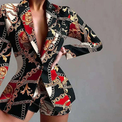 Fashionable Printed Turn-down Collar Open Cardigan Midi Set Women's Outerwear Polyester Fiber Chinese Style Summer Hot Sale Of T