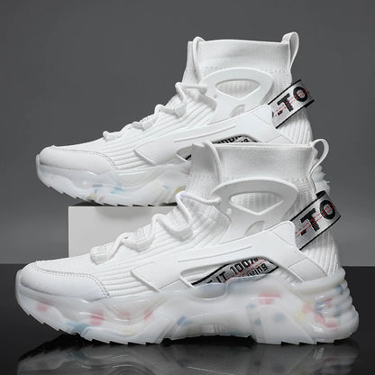 Men Running Shoes High-top Mesh Breathable Surface Comfortable Sneakers Spring Cushioning Non-Slip Socks Sport Shoes for Man