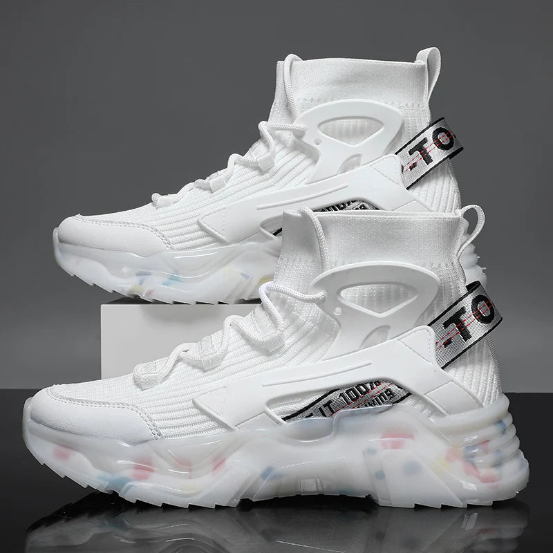 Men Running Shoes High-top Mesh Breathable Surface Comfortable Sneakers Spring Cushioning Non-Slip Socks Sport Shoes for Man