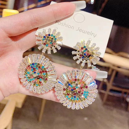 Chrysanthemum Flower Zircon Earrings Square Sugar Copper Plated Design Luxury Embossed Artificial Shell Beads Flower Earrings