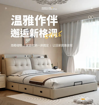 Double 1.8m Beds Storage Headboard Upholstery Minimalist Drawers Beds Frames Multifunctional Muebles Para El Hogar Furniture