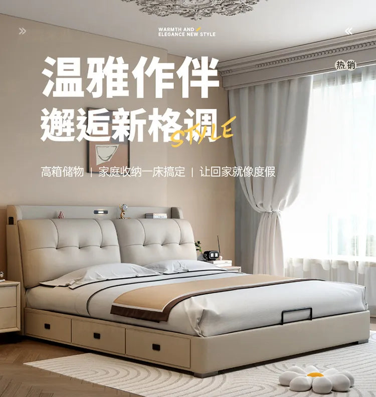 Double 1.8m Beds Storage Headboard Upholstery Minimalist Drawers Beds Frames Multifunctional Muebles Para El Hogar Furniture