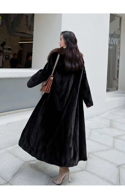 DEAT Fashion Women's Imitation Mink Fur Coat Fur Collar Loose Long Sleeves Thick Warm Overcoat Winter 2024 New tide 7AB6171