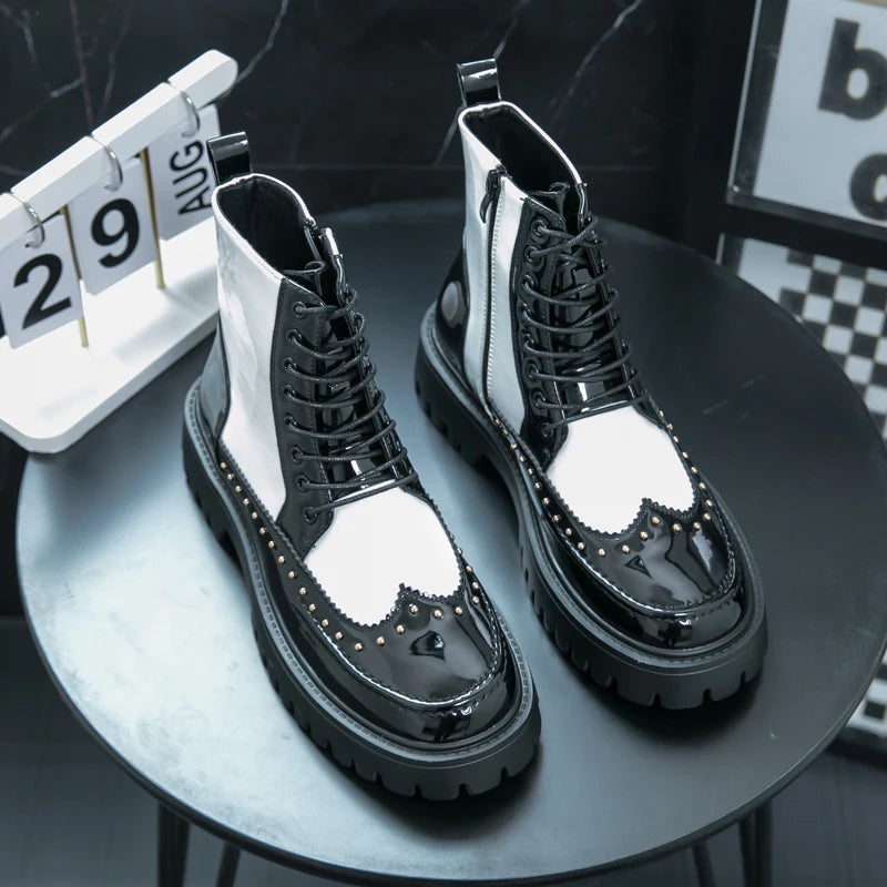 Autumn Men Platform Boots Casual Genuine Leather Shoes Personalized Design Motorcycle Boots Thick Sole Sneakers Party...