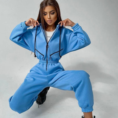 Sports and leisure women's jumpsuit ins hooded jumpsuit - Kimlud