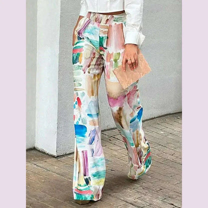 Yeezzi 2025 New Women Fashion Printed High Waisted Straight-Leg Pants Spring Summer Loose Casual Office Trousers Bottoms