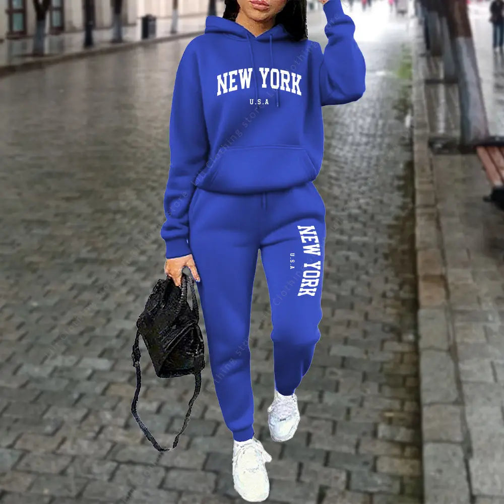 NEW YORK Women's Tracksuit Autumn Winter Hoodies Trousers 2PCS Suit Sports Jogging Street High quality Clothes Women...