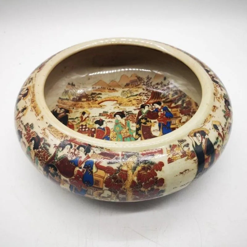 Antiques Folk Collections Porcelain Ashtray Decoration Ornament Ming Qing Enamel Colored Maidservants Pen Washing Stationery Art