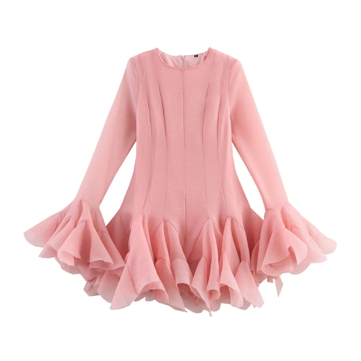 2026 Summer Women's Elegant Multi-Layered Ruffled Hem Mini Dresses Lady Sweet French Style Long Flare Sleeve Slim Fit Puffy Robe - Kimlud