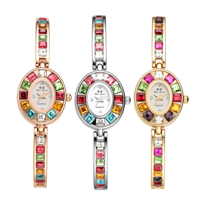 JEWELRYWE Women Oval Case Diamond Bracelet Watch Quartz Elegant Shell Dial Removable Strap Party Dress Watch - Kimlud