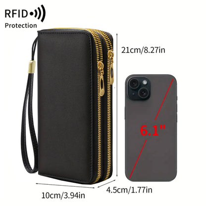 Fashionable RFID anti-theft new women's long wallet with dual zippers, multifunctional credit card bag, coin and change...