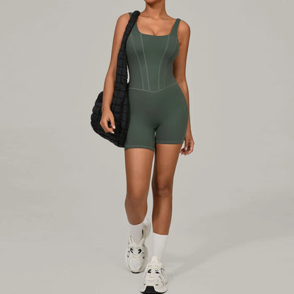 Women's Sports Suit Adjustable Shoulder Strap Jumpsuit One Piece Halter Sleeveless Bodysuit Short Jumpsuits Push Up Sportswear