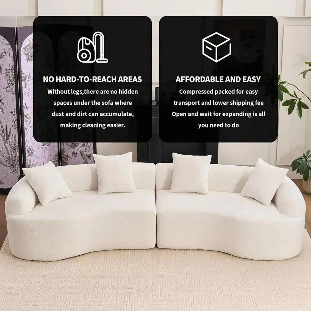 Luxury 4-Seater Curved Chenille Sectional Sofa with Plush Pillows for Living Room Comfort - Kimlud