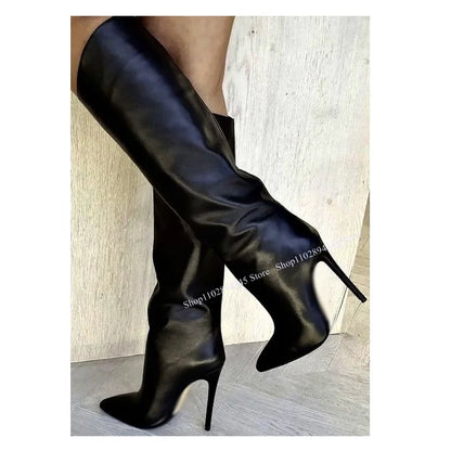 Black Fold Over Knee High Matte Boots Thin High Heel Pointed Toe Cool Sexy Fashionable Winter 2025 Woman Shoes Zapatillas Mujer