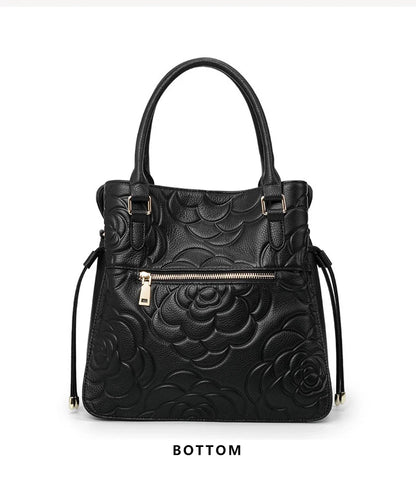 Aidrani Fashion Genuine Leather Women's Bag Large Capacity Women's Handbag Black Embossed Cowhide Shoulder Bag