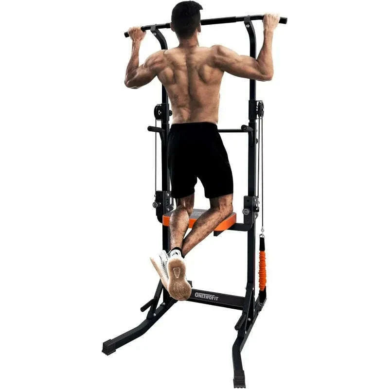 Power Tower Pull Up Bar Station Assistive Trainer, Multi-Function Adjustable Height Dip Station for