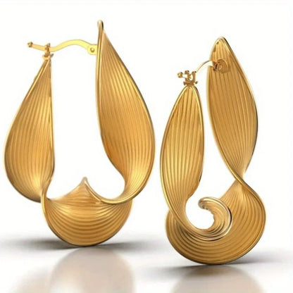 Vintage Classic Twisted Designed Golden Plated Hoop Earrings for Women's Fashion Exquisite Banquet Vacation Jewelry...
