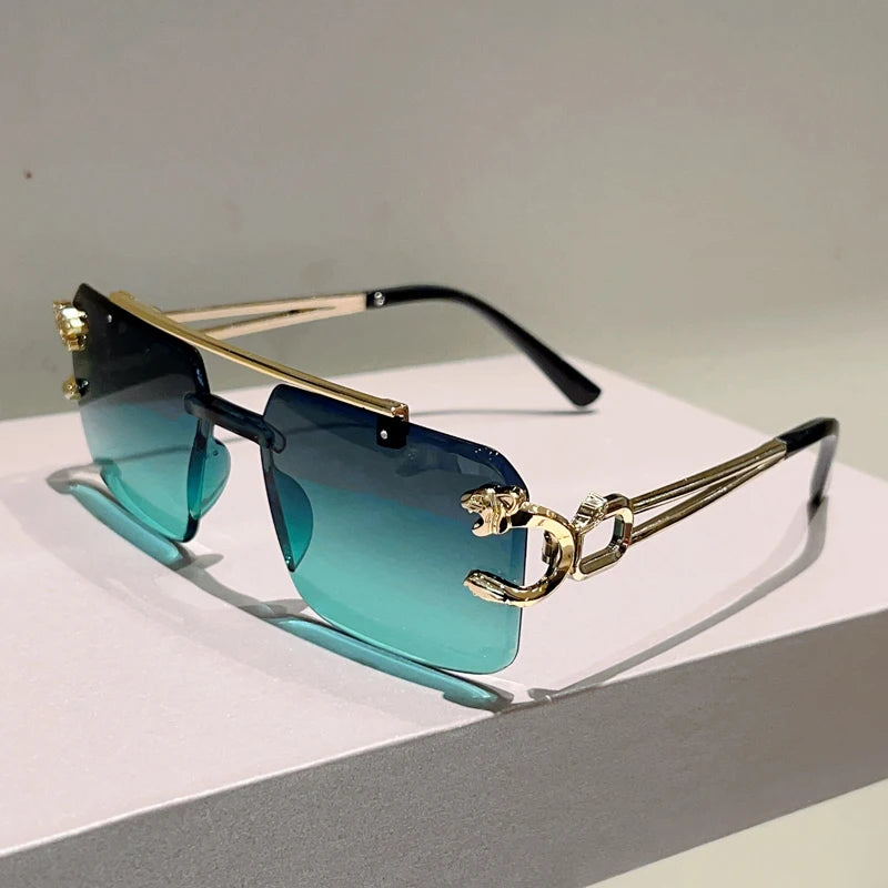 KAMMPT Rimless Square Sunglasses Men Fashion Vintage Double Bridge Shades Women Trendy Luxury Brand Design Gradient Sun...