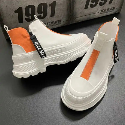 Men's Best Fashion Leather shoes Autumn New Thick-soled Lightweight High shoes High-top Trend Casual White Shoes Chelsea...