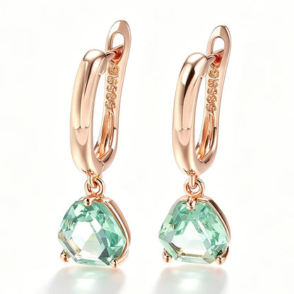 Kinel Hot Unique Green Stone Bride Drop Earrings for Women Fashion 585 Rose Gold Color Party Accessories Daily Fine...