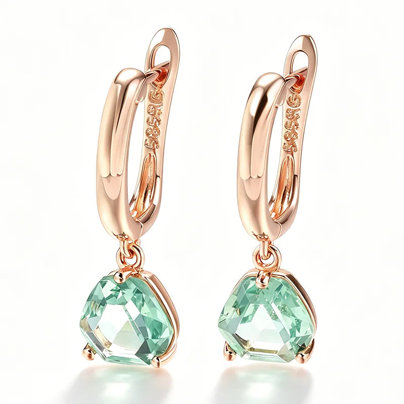 Kinel Hot Unique Green Stone Bride Drop Earrings for Women Fashion 585 Rose Gold Color Party Accessories Daily Fine...