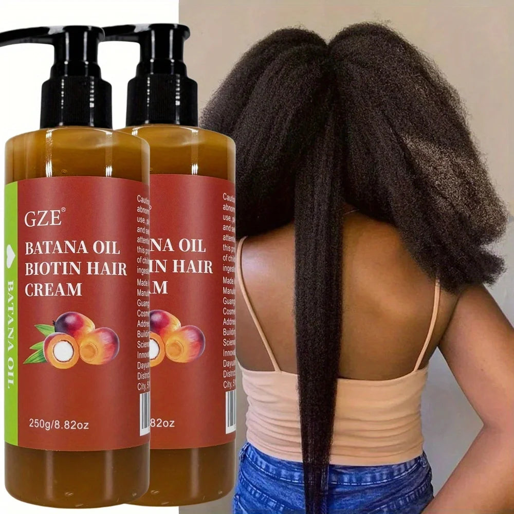 2 Pack GZE Batana Oil Biotin Hair Cream Strong Hair Anti-Breakage Repair Split Ends Silky For Dry Hair