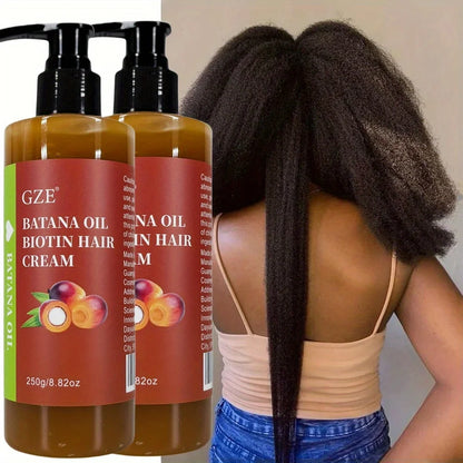 2 Pack GZE Batana Oil Biotin Hair Cream Strong Hair Anti-Breakage Repair Split Ends Silky For Dry Hair