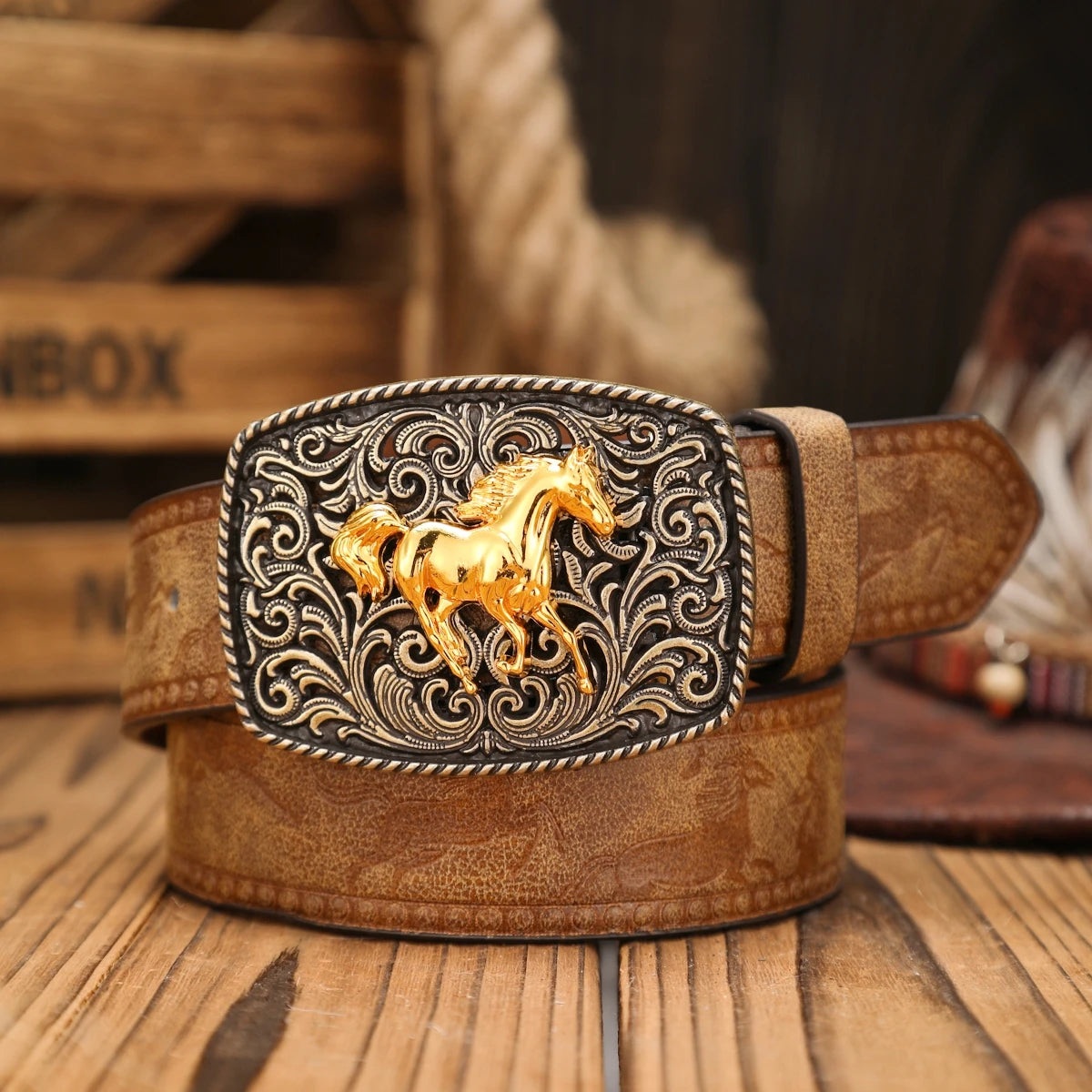 A Western-buckle PU belt suitable for both men and women, a unique and retro brown belt (with perforated nails included)