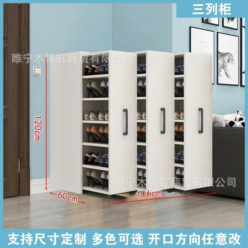 Sliding dustproof shoe cabinet, large capacity wheeled side pull shoe rack storage drawer type seam storage cabinet at...