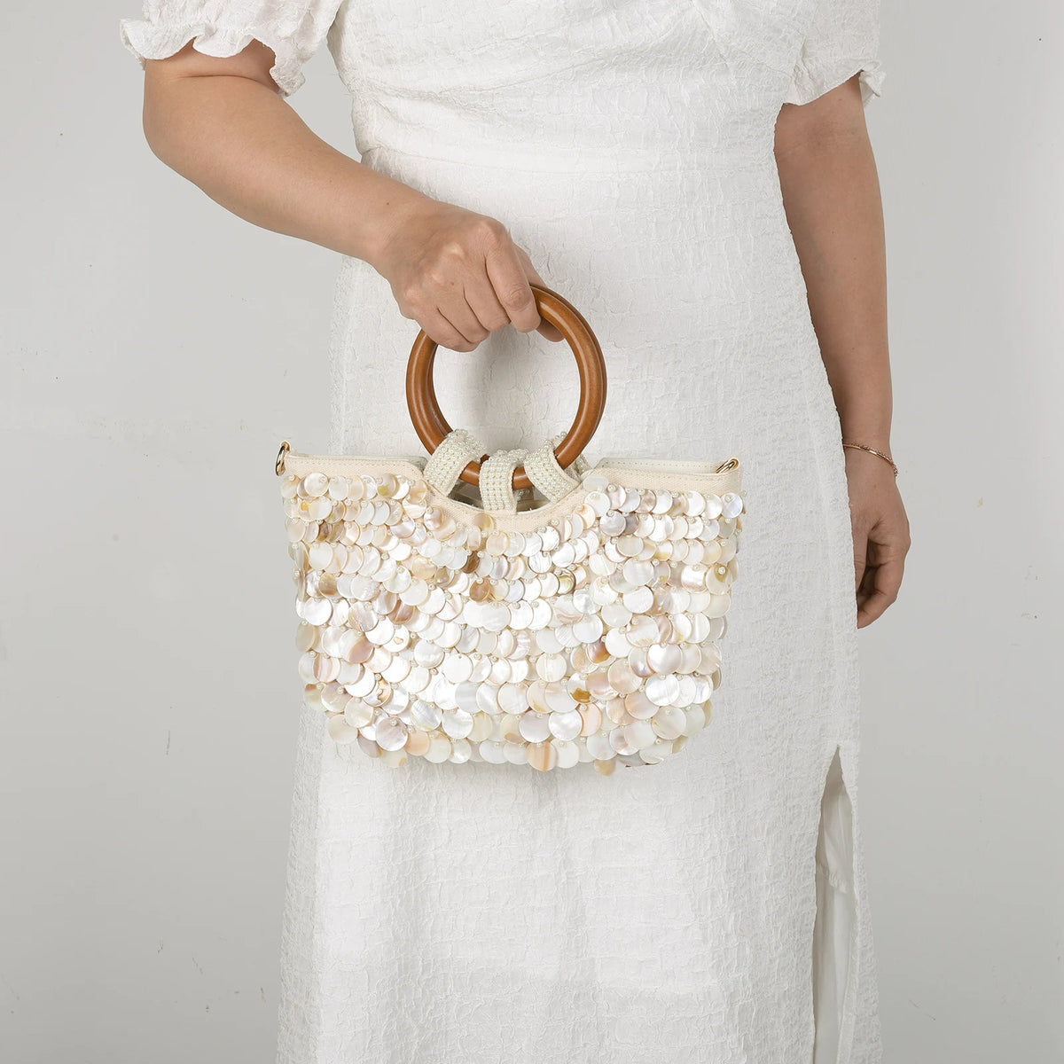 Shell Beaded Clutch Purse Handmade Top Handle Bag Luxury Designer Evening Handbag Evening Bag for Women Summer Vacation - Kimlud