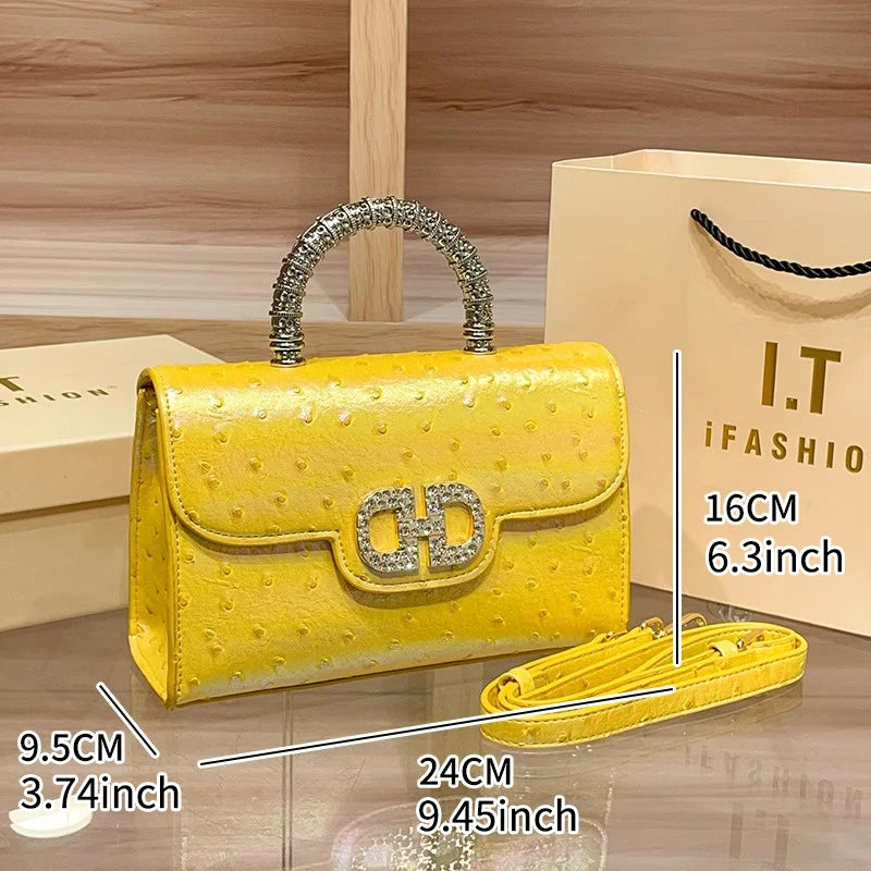 New ostrich pattern underarm handbag for ladies, light luxury diamond-encrusted, elegant single-shoulder crossbody bag |...