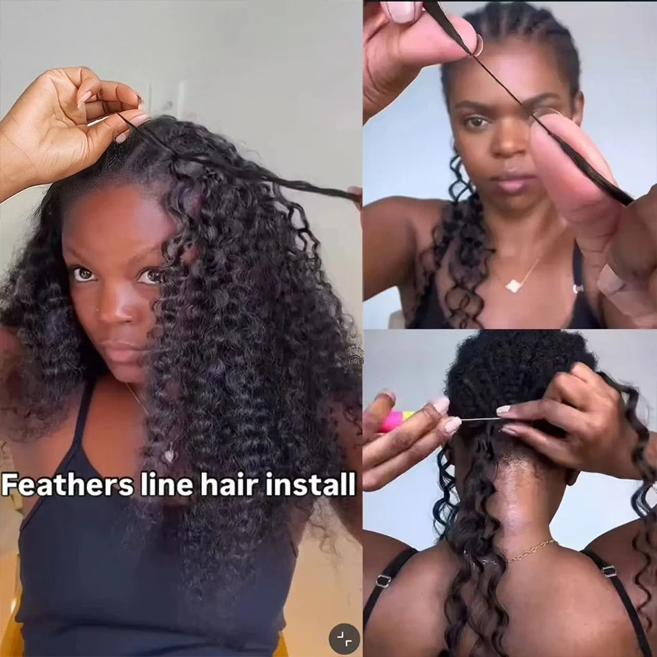Deep Wave Crochet Human Hair Bundles Boho Braid Hair 100% Remy Pre-Separated Feather Invisible Crochet Hair Extensions For Women