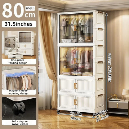 80cm no-installation folding storage cabinet, bedroom children's wardrobe, multi-layer storage box with wheels - Kimlud