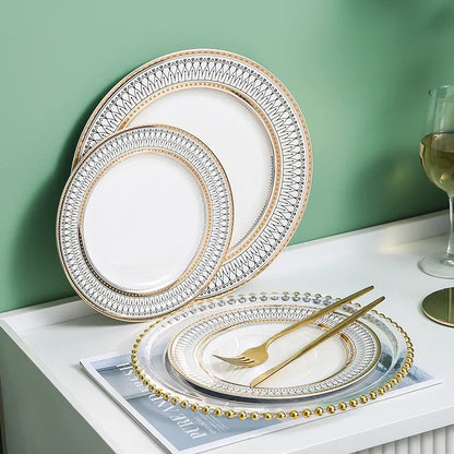 European Ceramic Steak Plates Household Tableware Golden Bead Ceramic Plates Western Food Plate Banquet Dessert Plates Kitchen