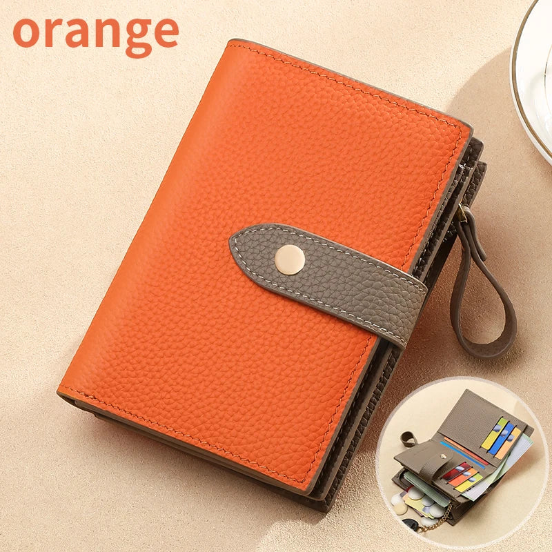 Retro clamshell design minimalist ladies' genuine leather wallet Essential for fashion-forward travel Multiple security...